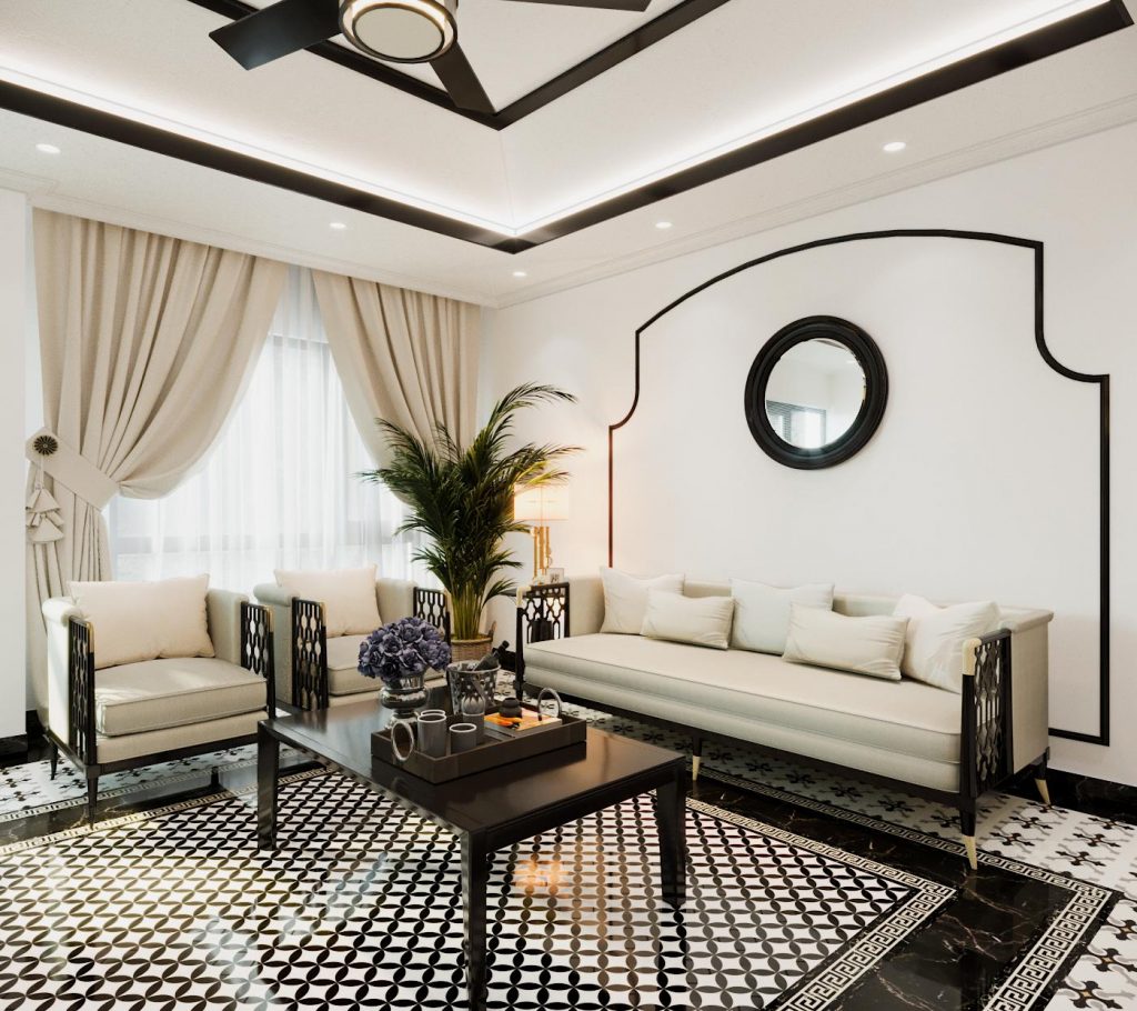 Bộ sofa phong cách đông dương tôn lên vẻ đẹp sang trọng của phòng khách