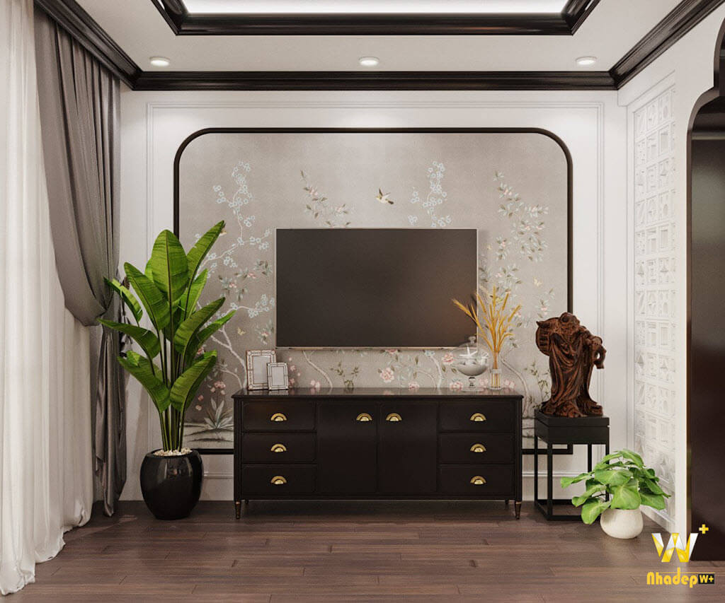 Thiết kế nội thất phòng khách phong cách indochine Á hậu Thanh Tú