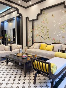 Thiết kế và thi công nội thất biệt thự phong cách Indochine chị Hiền La Phù - không gian phòng khách
