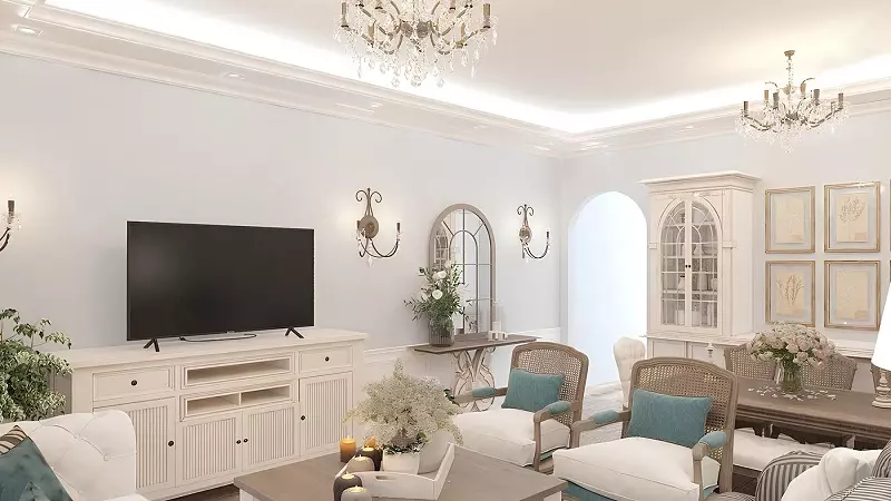 Thiết kế nội thất không gian phòng khách kiểu Pháp